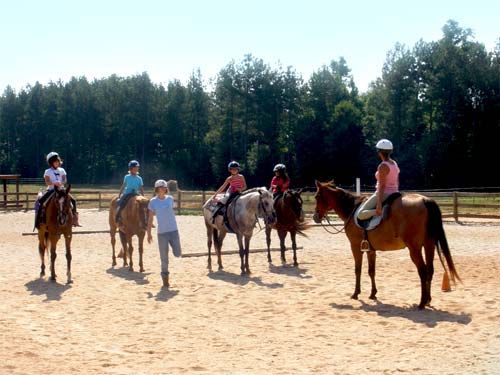 Lynnwood Equestrian Center birthday party guests riding horses